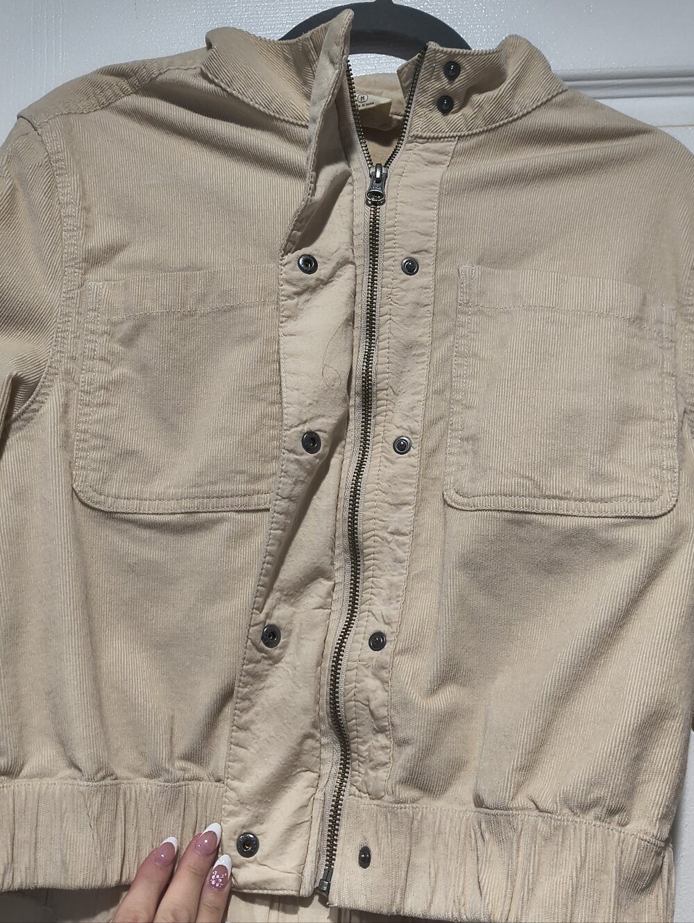 Pact Organic Cotton Corduroy Cropped Bomber Utility Jacket Beige - Size M - Picture 4 of 14